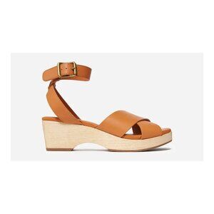 EVERLANE Wooden Sole Clog Sandal Leather Strappy Wedge Ankle Strap